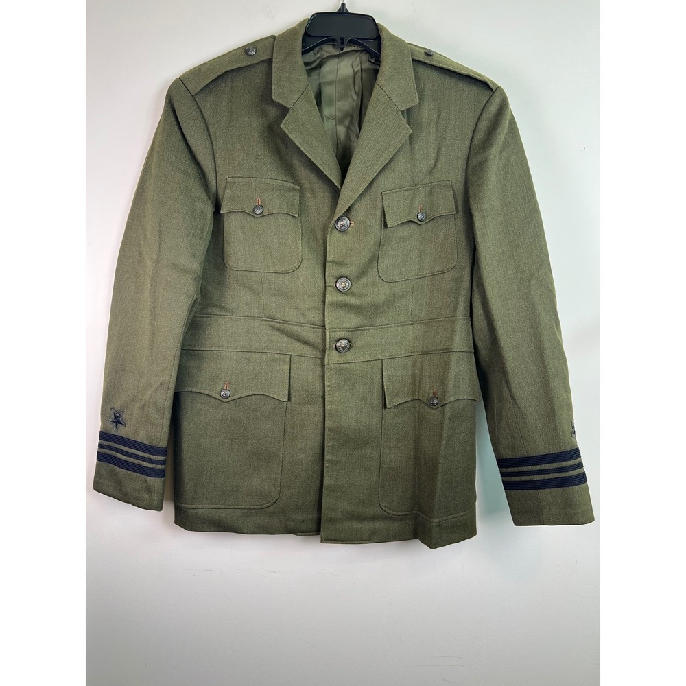 Vintage Military Service Dress Uniform Jacket Olive Drab Wool Rank Stripes‎ 42R